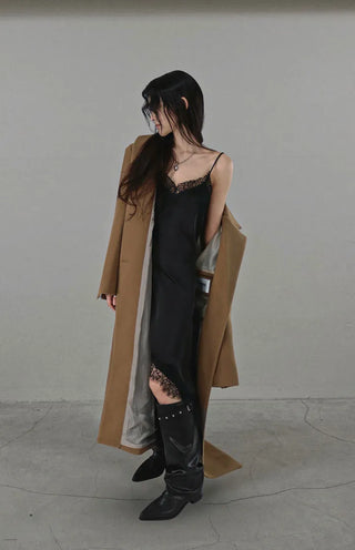 SERENE SATIN ASYMMETRIC LACE SLIP DRESS