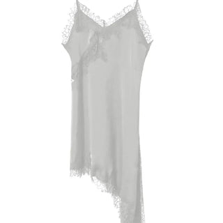 SERENE SATIN ASYMMETRIC LACE SLIP DRESS