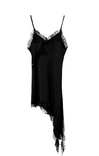 SERENE SATIN ASYMMETRIC LACE SLIP DRESS
