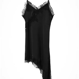 SERENE SATIN ASYMMETRIC LACE SLIP DRESS