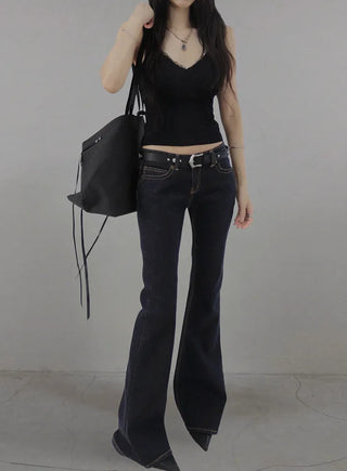 Indigo Stitch Dark Low-Waist Real Slim Bootcut Denim Pants