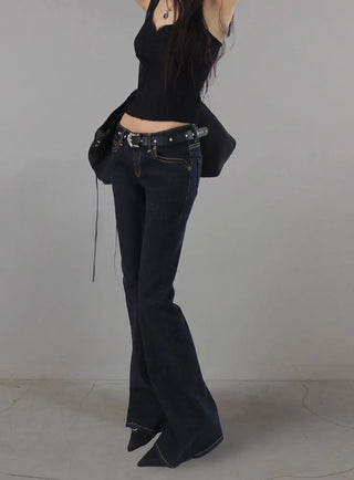 Indigo Stitch Dark Low-Waist Real Slim Bootcut Denim Pants