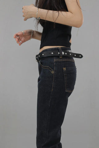 Indigo Stitch Dark Low-Waist Real Slim Bootcut Denim Pants