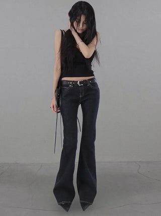 Indigo Stitch Dark Low-Waist Real Slim Bootcut Denim Pants