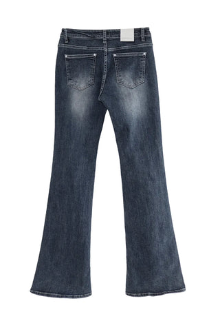 WHITE RIVET STITCH LOW BOOTCUT DENIM JEANS White rivet stitch low slim bootcut denim pants