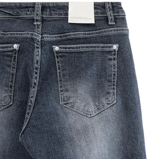 WHITE RIVET STITCH LOW BOOTCUT DENIM JEANS White rivet stitch low slim bootcut denim pants