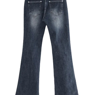 WHITE RIVET STITCH LOW BOOTCUT DENIM JEANS White rivet stitch low slim bootcut denim pants