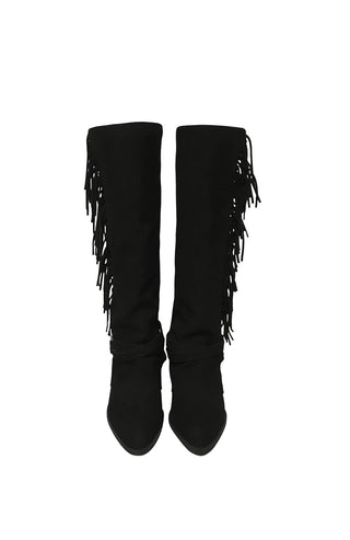 Tassel Fringe Belt Cowhide Suede Folding Long Boots