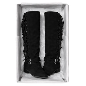 Tassel Fringe Belt Cowhide Suede Folding Long Boots