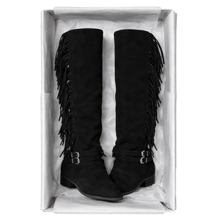 Tassel Fringe Belt Cowhide Suede Folding Long Boots
