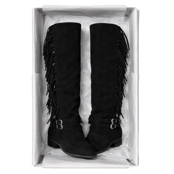 Tassel Fringe Belt Cowhide Suede Folding Long Boots