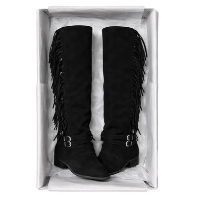 Tassel Fringe Belt Cowhide Suede Folding Long Boots