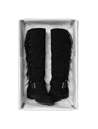 Tassel Fringe Belt Cowhide Suede Folding Long Boots