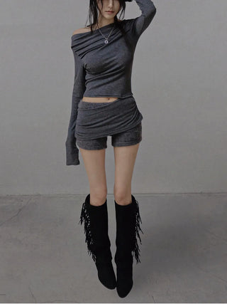 Tassel Fringe Belt Cowhide Suede Folding Long Boots