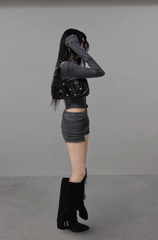 CREE CUT-OUT DRESS SLIM FIT LONG-SLEEVED TOP