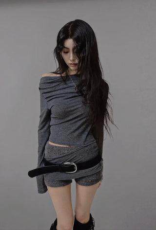 CREE CUT-OUT DRESS SLIM FIT LONG-SLEEVED TOP