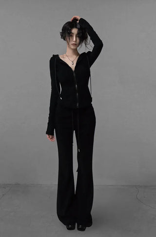 TOWEL BACK CORSET VELVET SLIM SWEATSUIT SET