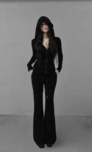 TOWEL BACK CORSET VELVET SLIM SWEATSUIT SET