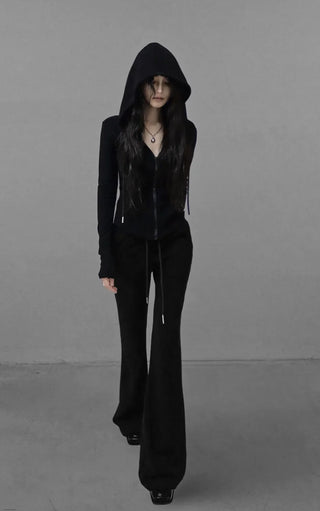 TOWEL BACK CORSET VELVET SLIM SWEATSUIT SET