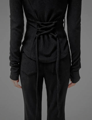 TOWEL BACK CORSET VELVET SLIM SWEATSUIT SET