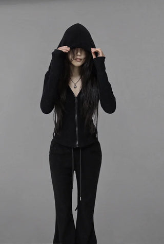 TOWEL BACK CORSET VELVET SLIM SWEATSUIT SET