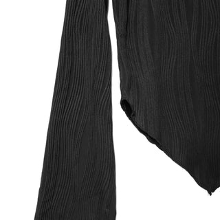 WAVY WAVE V-CUT ONE-OFF SHOULDER CUT-OUT BLOUSE TOP