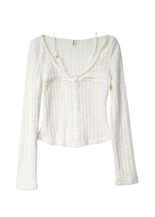 Warm Lace Halter Sweat Woven Button Knit Top