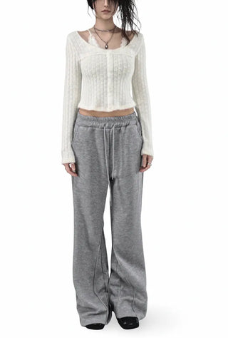 Warm Lace Halter Sweat Woven Button Knit Top