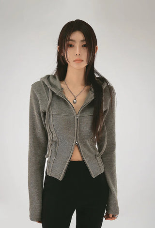 Jessie Line Cut Slit Two-Way Golji Hooded Zip-Up