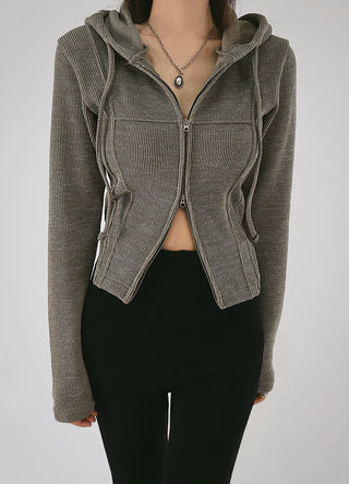 Jessie Line Cut Slit Two-Way Golji Hooded Zip-Up