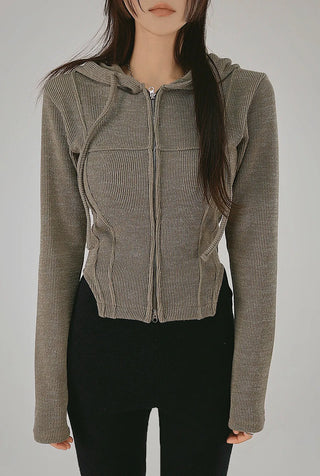 Jessie Line Cut Slit Two-Way Golji Hooded Zip-Up