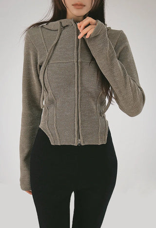 Jessie Line Cut Slit Two-Way Golji Hooded Zip-Up