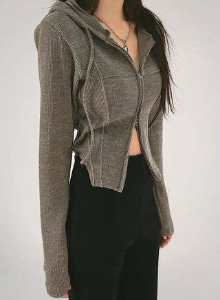 Jessie Line Cut Slit Two-Way Golji Hooded Zip-Up