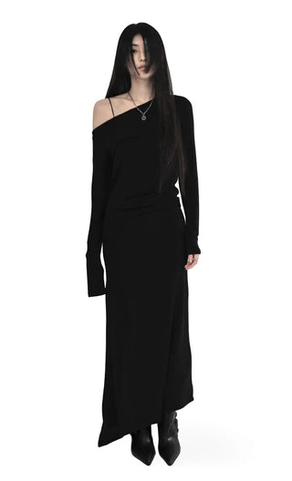 U-TURN UNBALANCED MAXI DRAPED LONG DRESS