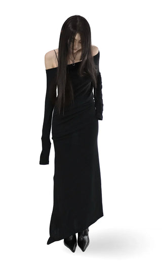 U-TURN UNBALANCED MAXI DRAPED LONG DRESS