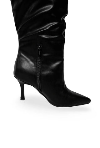 Fold Button Detail Shirring Steletto Two-Way Long Boots