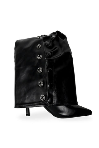 Fold Button Detail Shirring Steletto Two-Way Long Boots