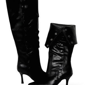 Fold Button Detail Shirring Steletto Two-Way Long Boots