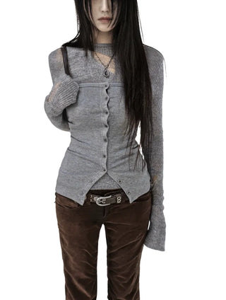 HO SQUARE LAYERED BUTTON TUBE TOP