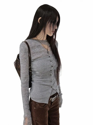 HO SQUARE LAYERED BUTTON TUBE TOP