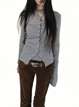 HO SQUARE LAYERED BUTTON TUBE TOP