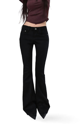 OO MID-RISE REAL SLIM BOOTCUT BLACK LONG PANTS