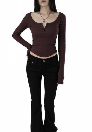 OO MID-RISE REAL SLIM BOOTCUT BLACK LONG PANTS