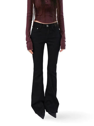OO MID-RISE REAL SLIM BOOTCUT BLACK LONG PANTS