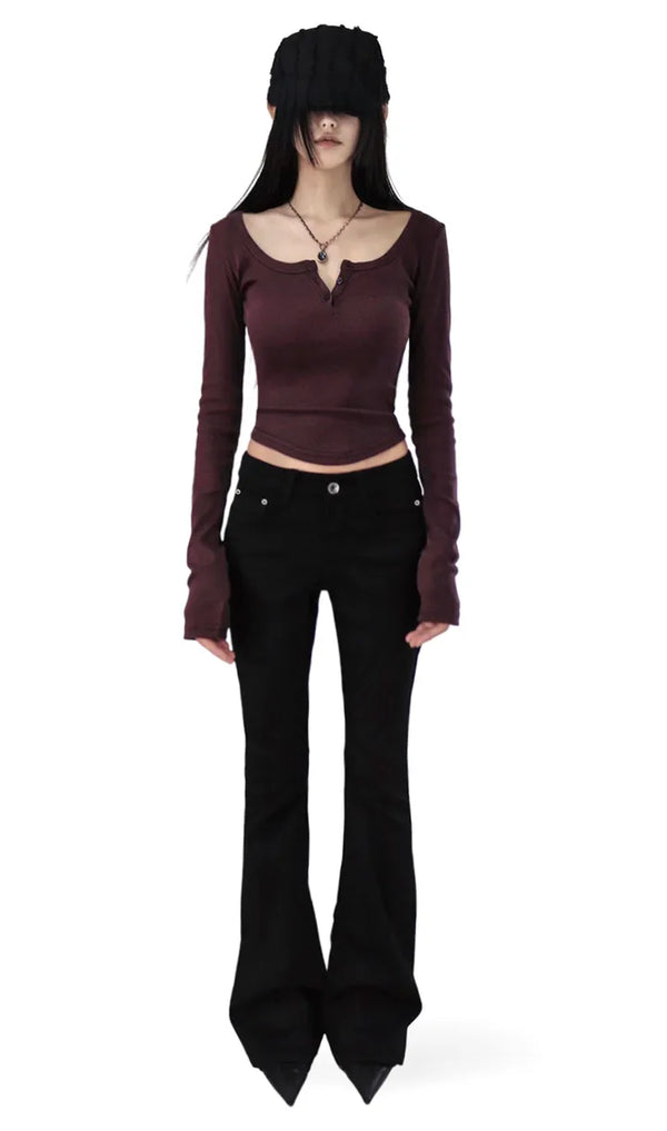 OO MID-RISE REAL SLIM BOOTCUT BLACK LONG PANTS