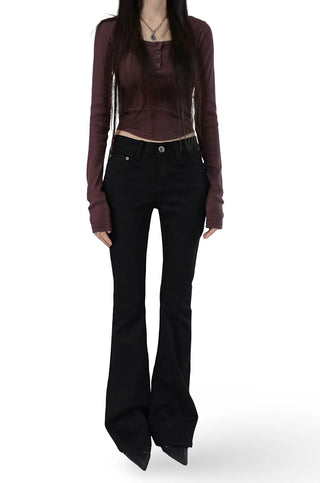 OO MID-RISE REAL SLIM BOOTCUT BLACK LONG PANTS