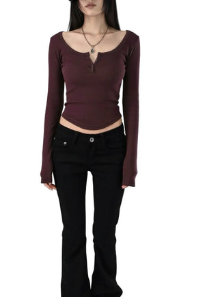 GUN SLIM DEEP U-NECK BUTTON RIBBED T-SHIRT