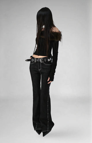 FURFUR OFF-SHOULDER SLIM BLACK WARMER TOP