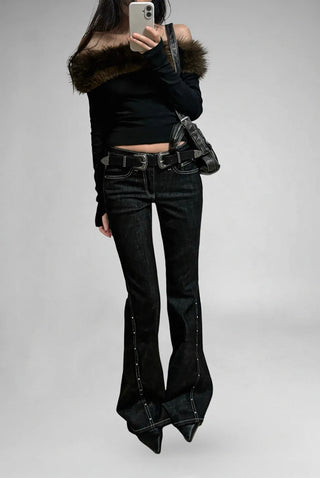 FURFUR OFF-SHOULDER SLIM BLACK WARMER TOP