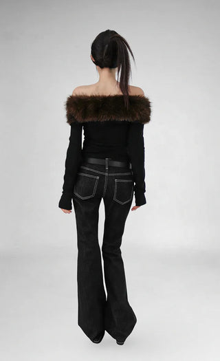 FURFUR OFF-SHOULDER SLIM BLACK WARMER TOP